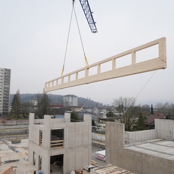 Ingenieurholzbau Windisch Neubau Schulanalge Dohlenzelg Elementbau title=