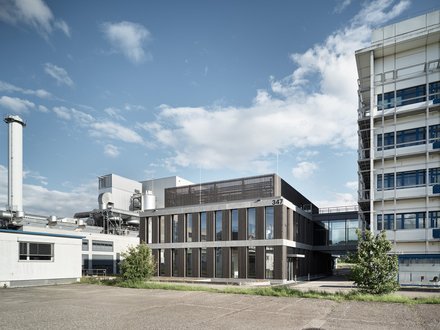 Fassadenbau Sisseln DSM Neubau Laborgebäude Holzfassade Glasfaserbeton